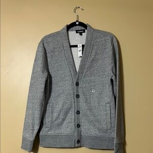 Express Gray Cardigan Sweater V-Neck Ribbed Cuffs
